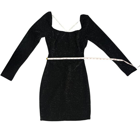SHEIN Black Shimmer Bodycon Mini Dress XS Long Sleeve Party Glam - Picture 5 of 13